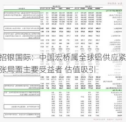 招银国际：中国宏桥属全球铝供应紧张局面主要受益者 估值吸引