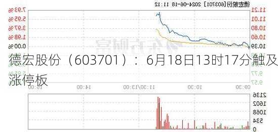 德宏股份（603701）：6月18日13时17分触及涨停板