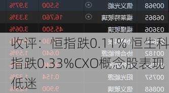 收评：恒指跌0.11% 恒生科指跌0.33%CXO概念股表现低迷