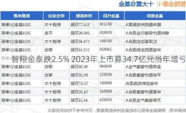 智翔金泰跌2.5% 2023年上市募34.7亿元当年增亏