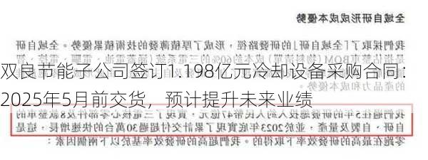 双良节能子公司签订1.198亿元冷却设备采购合同：2025年5月前交货，预计提升未来业绩