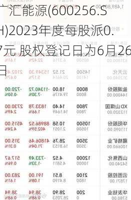 广汇能源(600256.SH)2023年度每股派0.7元 股权登记日为6月26日