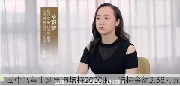 云中马董事刘雪梅增持2000股，增持金额3.58万元