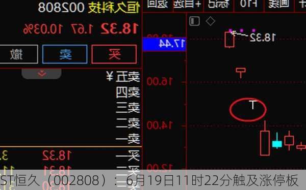 ST恒久（002808）：6月19日11时22分触及涨停板