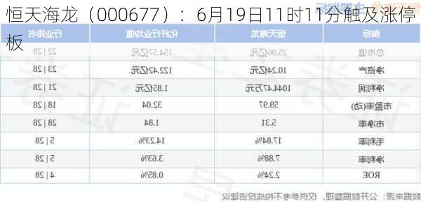 恒天海龙（000677）：6月19日11时11分触及涨停板