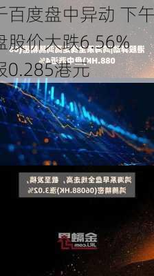 千百度盘中异动 下午盘股价大跌6.56%报0.285港元