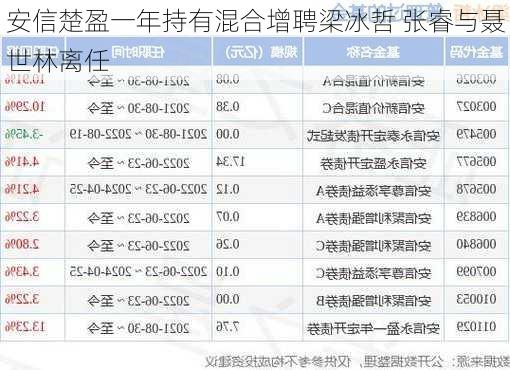 安信楚盈一年持有混合增聘梁冰哲 张睿与聂世林离任