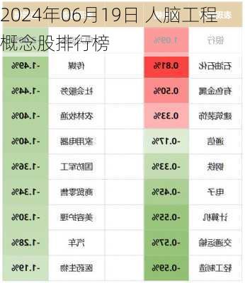 2024年06月19日 人脑工程概念股排行榜