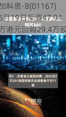 加科思-B(01167)6月19日斥资47.94万港元回购29.4万股