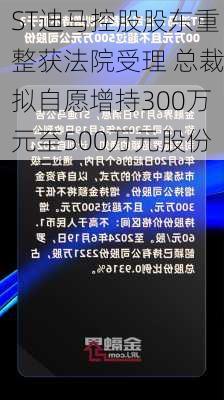 ST迪马控股股东重整获法院受理 总裁拟自愿增持300万元至500万元股份