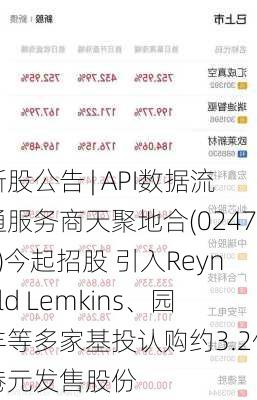 新股公告 | API数据流通服务商天聚地合(02479)今起招股 引入Reynold Lemkins、园丰等多家基投认购约3.2亿港元发售股份