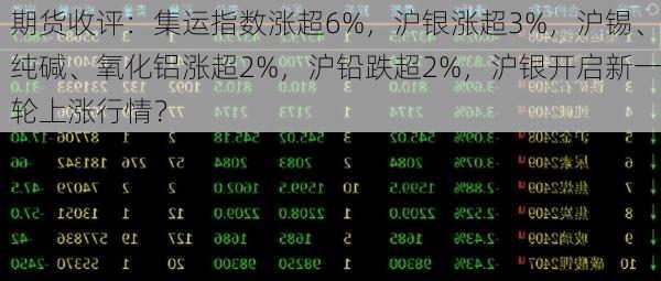 期货收评：集运指数涨超6%，沪银涨超3%，沪锡、纯碱、氧化铝涨超2%，沪铅跌超2%，沪银开启新一轮上涨行情？