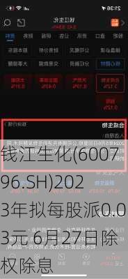 钱江生化(600796.SH)2023年拟每股派0.03元 6月27日除权除息