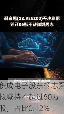 积成电子股东杨志强拟减持不超过60万股，占比0.12%