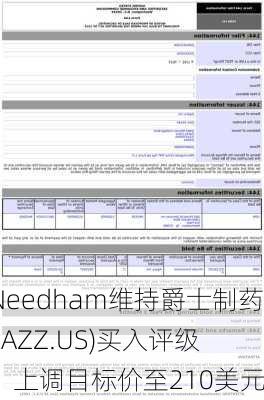 Needham维持爵士制药(JAZZ.US)买入评级，上调目标价至210美元