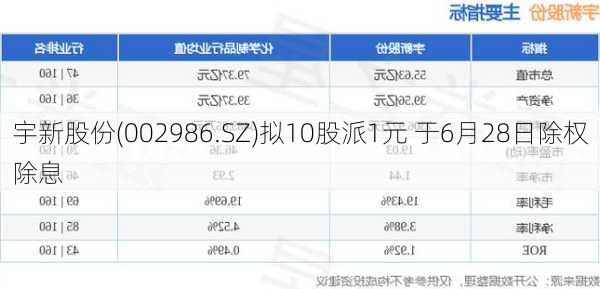 宇新股份(002986.SZ)拟10股派1元 于6月28日除权除息