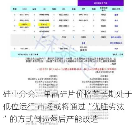 硅业分会：单晶硅片价格若长期处于低位运行 市场或将通过“优胜劣汰”的方式倒逼落后产能改造