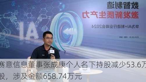 赛意信息董事张成康个人名下持股减少53.6万股，涉及金额658.74万元