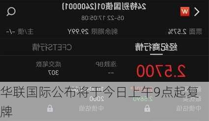 华联国际公布将于今日上午9点起复牌