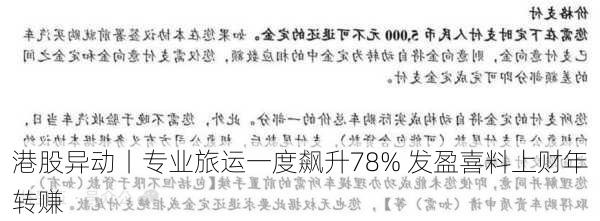 港股异动丨专业旅运一度飙升78% 发盈喜料上财年转赚