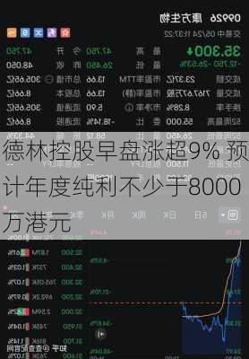 德林控股早盘涨超9% 预计年度纯利不少于8000万港元