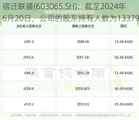 宿迁联盛(603065.SH)：截至2024年6月20日，公司的股东持有人数为13379