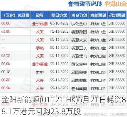 金阳新能源(01121.HK)6月21日耗资88.1万港元回购23.8万股