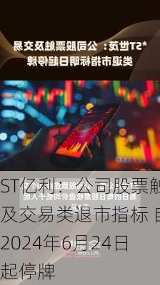 ST亿利：公司股票触及交易类退市指标 自2024年6月24日起停牌