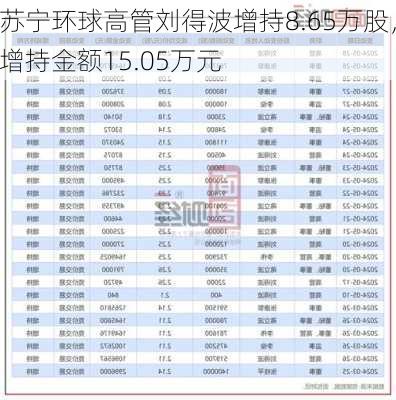 苏宁环球高管刘得波增持8.65万股，增持金额15.05万元