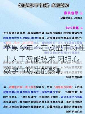 苹果今年不在欧盟市场推出人工智能技术 因担心数字市场法的影响