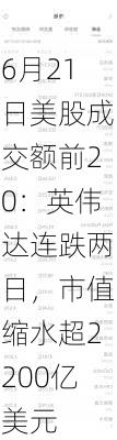 6月21日美股成交额前20：英伟达连跌两日，市值缩水超2200亿美元