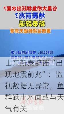 山东新泰辟谣“出现地震前兆”：监视数据无异常，鱼群跃出水面或与天气有关