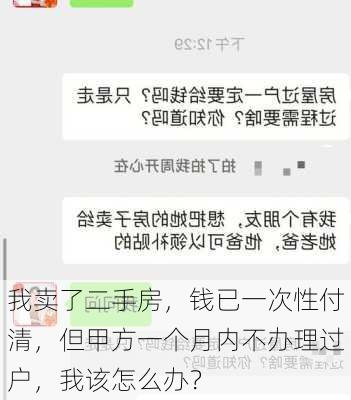 我卖了二手房，钱已一次性付清，但甲方一个月内不办理过户，我该怎么办？