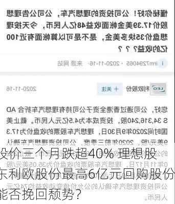 股价三个月跌超40% 理想股东利欧股份最高6亿元回购股份能否挽回颓势？