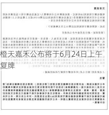 橙天嘉禾公布将于6月24日上午复牌