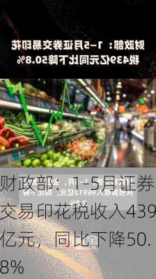 财政部：1-5月证券交易印花税收入439亿元，同比下降50.8%