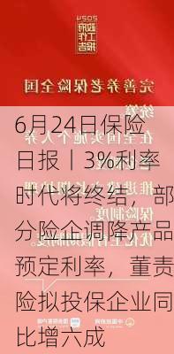 6月24日保险日报丨3%利率时代将终结，部分险企调降产品预定利率，董责险拟投保企业同比增六成