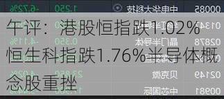 午评：港股恒指跌1.02% 恒生科指跌1.76%半导体概念股重挫