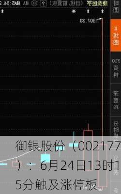 御银股份（002177）：6月24日13时15分触及涨停板