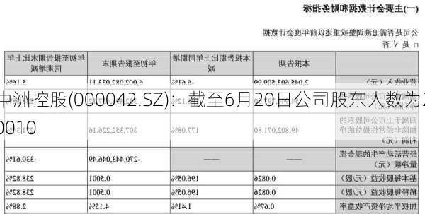 中洲控股(000042.SZ)：截至6月20日公司股东人数为20010