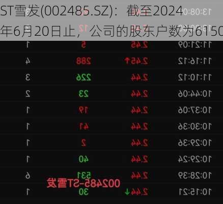 ST雪发(002485.SZ)：截至2024年6月20日止，公司的股东户数为6150户