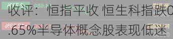 收评：恒指平收 恒生科指跌0.65%半导体概念股表现低迷