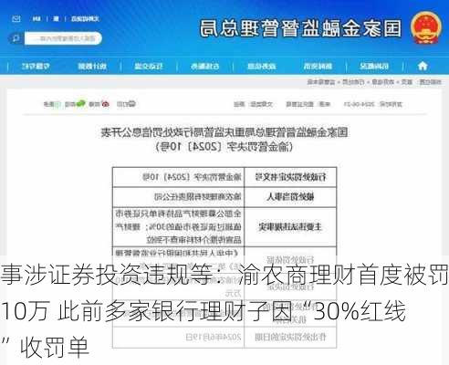 事涉证券投资违规等：渝农商理财首度被罚110万 此前多家银行理财子因“30%红线”收罚单