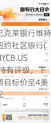 巴克莱银行维持纽约社区银行(NYCB.US)持有评级，下调目标价至4美元