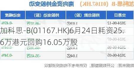 加科思-B(01167.HK)6月24日耗资25.6万港元回购16.05万股