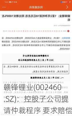 赣锋锂业(002460.SZ)：控股子公司提请仲裁程序 要求赔偿