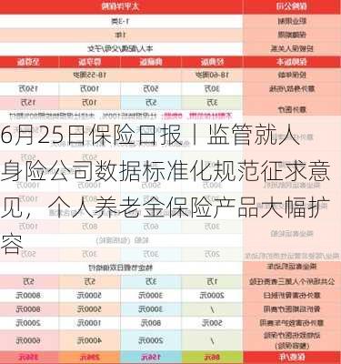 6月25日保险日报丨监管就人身险公司数据标准化规范征求意见，个人养老金保险产品大幅扩容