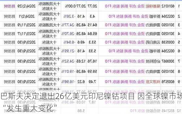 巴斯夫决定退出26亿美元印尼镍钴项目 因全球镍市场“发生重大变化”