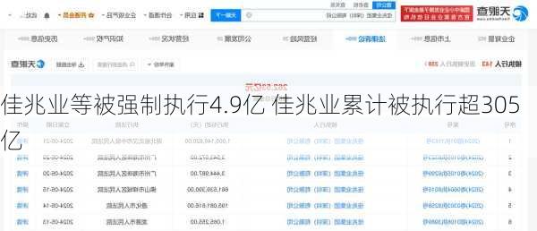 佳兆业等被强制执行4.9亿 佳兆业累计被执行超305亿