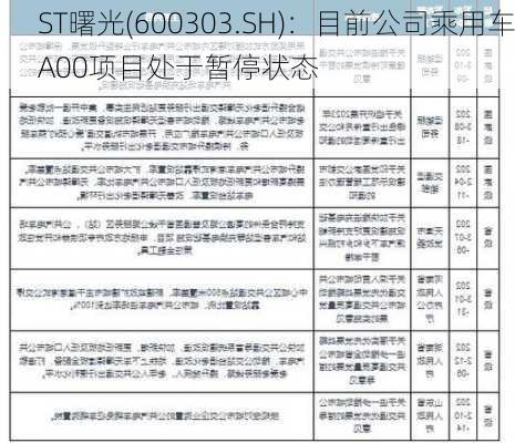 ST曙光(600303.SH)：目前公司乘用车A00项目处于暂停状态